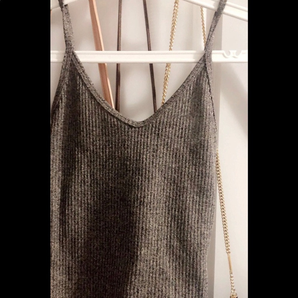Women Grey Ribbed fitted Tank top